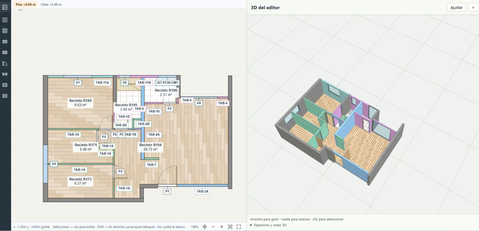 Planta con pavimentos y vista 3D de una vivienda en DS Modular
